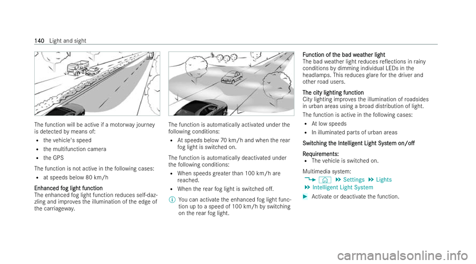 MERCEDES-BENZ AMG GT COUPE 2022 Owners Manual The function will be active if a mo
torw ay journey
is de tected bymeans of:
R theve hicle's speed
R the multifunction camera
R the GPS
The function is not active in thefo llowing cases:
R at spee MERCEDES-BENZ AMG GT COUPE 2022 Owners Manual The function will be active if a mo
torw ay journey
is de tected bymeans of:
R theve hicle's speed
R the multifunction camera
R the GPS
The function is not active in thefo llowing cases:
R at spee