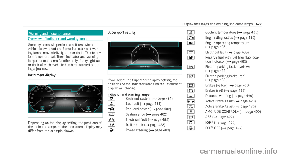 MERCEDES-BENZ AMG GT COUPE 2022 Owners Manual W
W
ar
ar ning and indicat
ning and indicat or lam
or lamps
ps Ov
Ov
er
ervie
vie w of indicat
w of indicat or and w
or and war
arning lam
ning lam ps
ps Some systems will per
form a self-test when th MERCEDES-BENZ AMG GT COUPE 2022 Owners Manual W
W
ar
ar ning and indicat
ning and indicat or lam
or lamps
ps Ov
Ov
er
ervie
vie w of indicat
w of indicat or and w
or and war
arning lam
ning lam ps
ps Some systems will per
form a self-test when th