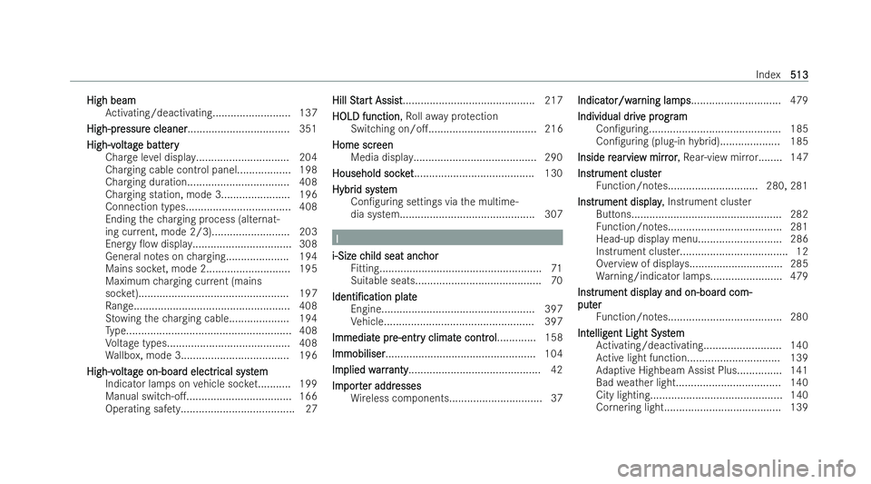 MERCEDES-BENZ AMG GT COUPE 2022 Owners Manual High beam
High beam
Activating/deactivating.......................... 137
High-pr
High-pr essur
essure cleaner
e cleaner.................................. 351
High-v
High-v olt
oltag
age batt
e batt e MERCEDES-BENZ AMG GT COUPE 2022 Owners Manual High beam
High beam
Activating/deactivating.......................... 137
High-pr
High-pr essur
essure cleaner
e cleaner.................................. 351
High-v
High-v olt
oltag
age batt
e batt e