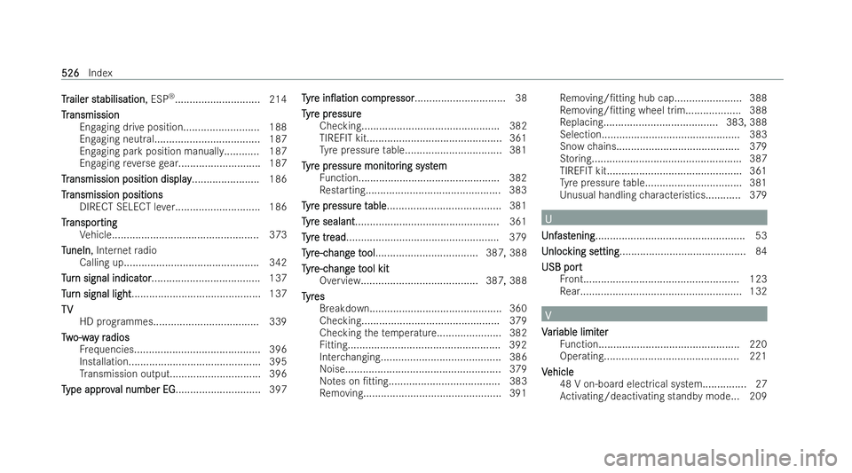 MERCEDES-BENZ AMG GT COUPE 2022 Owners Manual T
T
r
railer st
ailer st abilisation
abilisation , ESP®
............................. 214
Tr
Tr ansmission
ansmission
Engaging drive position.......................... 188
Engaging neutral........... MERCEDES-BENZ AMG GT COUPE 2022 Owners Manual T
T
r
railer st
ailer st abilisation
abilisation , ESP®
............................. 214
Tr
Tr ansmission
ansmission
Engaging drive position.......................... 188
Engaging neutral...........