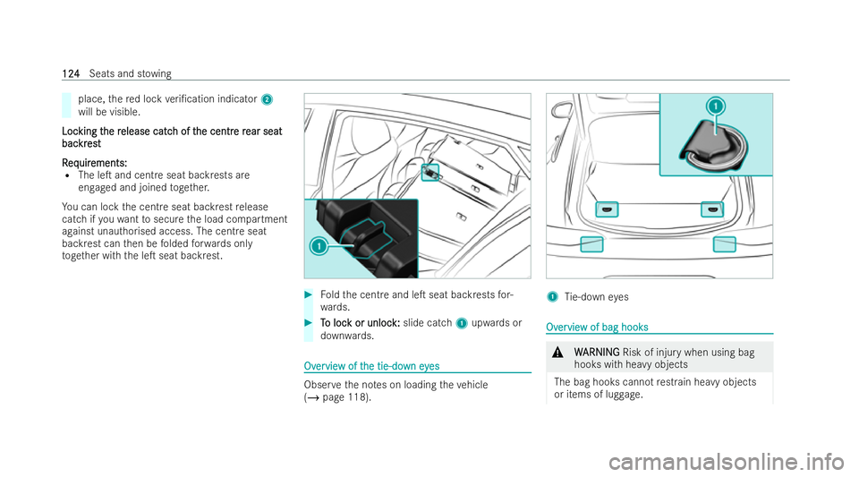 MERCEDES-BENZ AMG GT COUPE 2021 Owners Manual place,
there d lock veri/cation indicator 2
will be visible.
Loc
Loc king t
king t he r
he release catc
elease catc h of t
h of the centr
he centr e r
e rear seat
ear seat
bac
bac kr
krest
est
R
R eq MERCEDES-BENZ AMG GT COUPE 2021 Owners Manual place,
there d lock veri/cation indicator 2
will be visible.
Loc
Loc king t
king t he r
he release catc
elease catc h of t
h of the centr
he centr e r
e rear seat
ear seat
bac
bac kr
krest
est
R
R eq