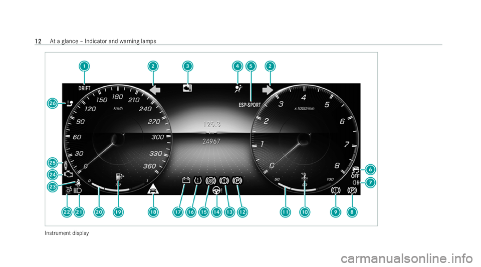 MERCEDES-BENZ AMG GT COUPE 2021  Owners Manual Instrument displ
ay12
12
At
a glance – Indicator and warning lamps 