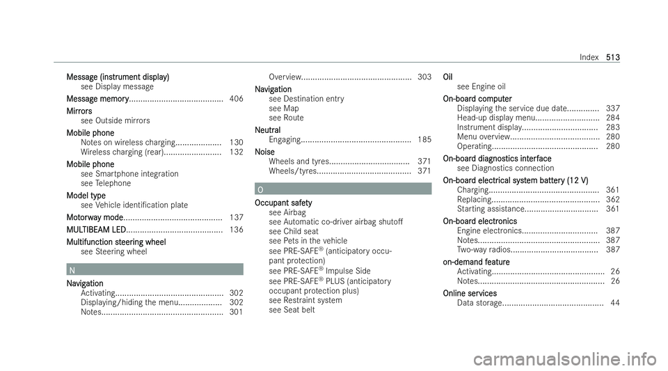 MERCEDES-BENZ AMG GT COUPE 2021 Owners Manual Messag
Messag
e (ins
e (instrtrument displa
ument displa y)
y)
see Display messa ge
Messag
Messag e memory
e memory ........................................ .406
Mirr
Mirr ors
ors
see Outside mir rors MERCEDES-BENZ AMG GT COUPE 2021 Owners Manual Messag
Messag
e (ins
e (instrtrument displa
ument displa y)
y)
see Display messa ge
Messag
Messag e memory
e memory ........................................ .406
Mirr
Mirr ors
ors
see Outside mir rors
