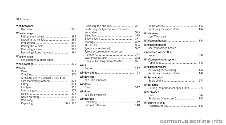 MERCEDES-BENZ AMG GT COUPE 2021  Owners Manual W
W
eb br ow
eb br owsers
sers
Overview................................................ 320
Wheel c
Wheel c hange
hange
Fi tting a new wheel................................ 384
Lo we ring theve hicle.