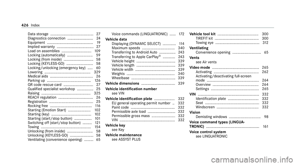 MERCEDES-BENZ AMG GT COUPE 2020 Owners Manual Data
storage .......................................... 27
Diagno stics connection ........................ .24
Equipment ............................................. 19
Implied warranty ............ MERCEDES-BENZ AMG GT COUPE 2020 Owners Manual Data
storage .......................................... 27
Diagno stics connection ........................ .24
Equipment ............................................. 19
Implied warranty ............