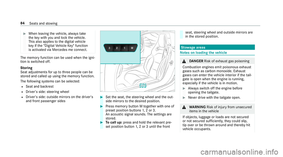 MERCEDES-BENZ AMG GT COUPE 2018 Owners Manual #
When leaving theve hicle, alw aysta ke
th eke y with you and lock theve hicle.
This also applies tothe digital vehicle
ke y if the "Digital Vehicle Key" function
is activated via Mercedes me MERCEDES-BENZ AMG GT COUPE 2018 Owners Manual #
When leaving theve hicle, alw aysta ke
th eke y with you and lock theve hicle.
This also applies tothe digital vehicle
ke y if the "Digital Vehicle Key" function
is activated via Mercedes me