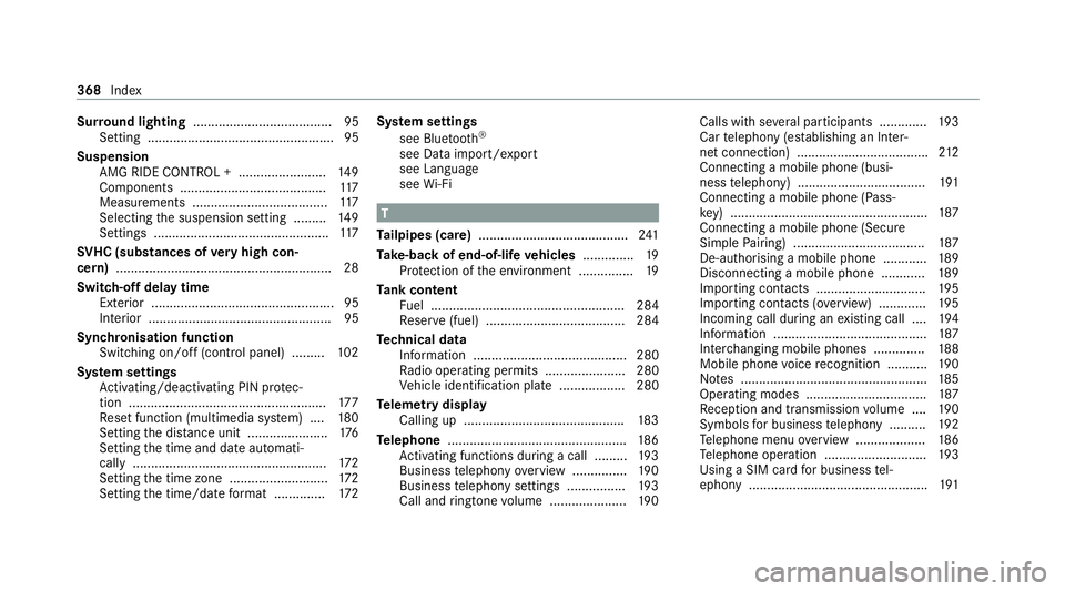 MERCEDES-BENZ AMG GT ROADSTER 2020  Owners Manual Sur
round lighting ...................................... 95
Setting ................................................... 95
Suspension AMG RIDE CONTROL + ........................ 14 9
Components .....