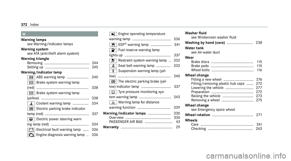 MERCEDES-BENZ AMG GT ROADSTER 2020  Owners Manual W
Wa rning lamps
see Warning/indicator lamps
Wa rning sy stem
see ATA (anti-theft alarm sy stem)
Wa rning triangle
Re moving ............................................. 24 4
Setting up .............