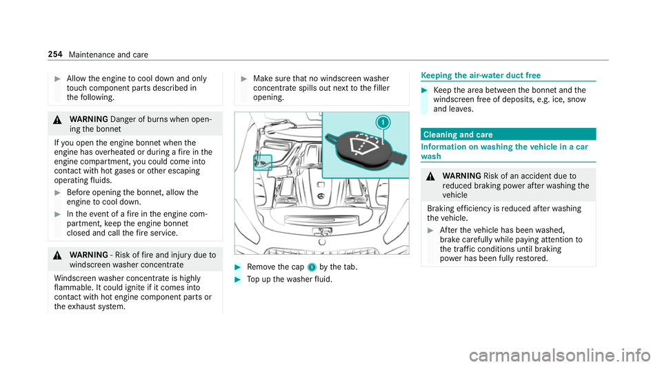 MERCEDES-BENZ AMG GT ROADSTER 2018  Owners Manual #
Allow the engine tocool down and only
to uch co mponent parts described in
th efo llowing. &
WARNING Danger of bu rns when open‐
ing the bonn et
If yo u open the engine bonn etwhen the
engine has 