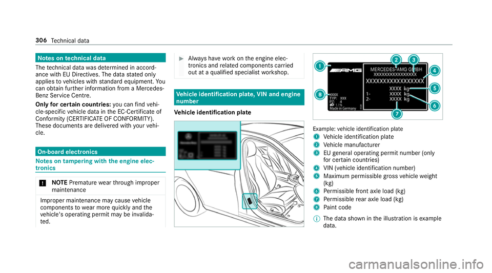 MERCEDES-BENZ AMG GT ROADSTER 2018  Owners Manual Note
s ontech nical data
The tech nical da tawa s de term ined in accord‐
ance with EU Directives. The data stated on ly
applies tovehicles with standard equipment. Yo u
can obtain fur ther informat