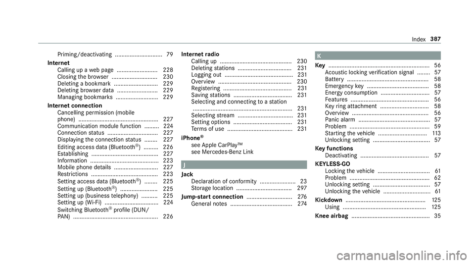 MERCEDES-BENZ AMG GT ROADSTER 2018  Owners Manual Priming/deactivating ............................. 79
Internet Calling up a web page .........................2 28
Closing the br ows er ............................2 30
Deleting a bookma rk..........