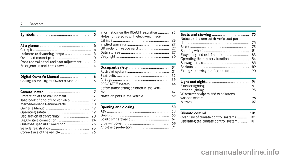 MERCEDES-BENZ AMG GT R-ROADSTER 2020 Owners Manual Symbols
........................................................ 5At
agl ance .................................................... 6
Cockpit ........................................................... MERCEDES-BENZ AMG GT R-ROADSTER 2020 Owners Manual Symbols
........................................................ 5At
agl ance .................................................... 6
Cockpit ...........................................................