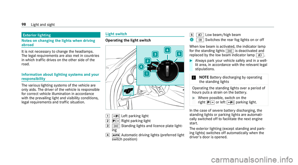 MERCEDES-BENZ AMG GT R-ROADSTER 2018 Owners Manual Exterior lighting
Note
s onchanging the lights when driving
abroad It is not necessary
tochange the headlamps.
The legal requirements are also met in countries
in which traf fic drives on theot her si MERCEDES-BENZ AMG GT R-ROADSTER 2018 Owners Manual Exterior lighting
Note
s onchanging the lights when driving
abroad It is not necessary
tochange the headlamps.
The legal requirements are also met in countries
in which traf fic drives on theot her si