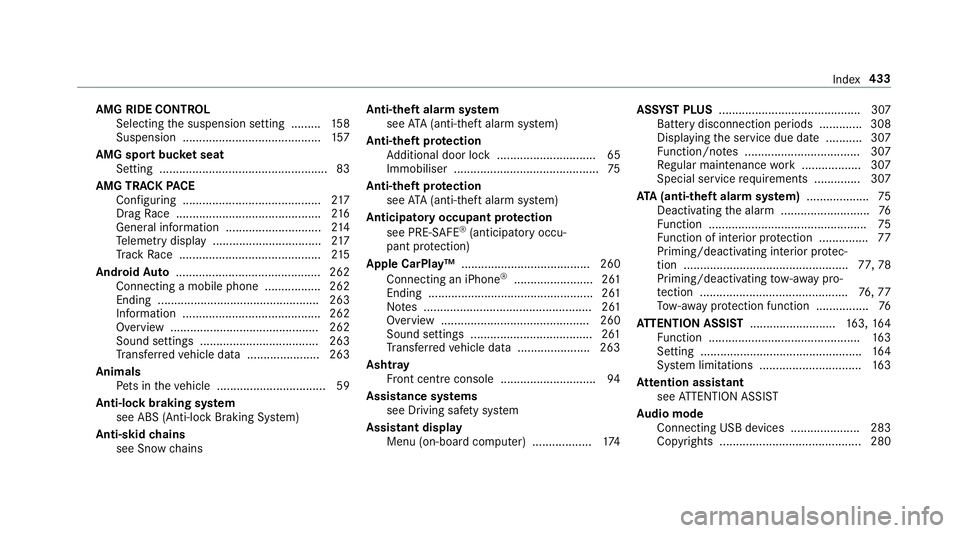 MERCEDES-BENZ AMG GT R-ROADSTER 2018  Owners Manual AMG RIDE CONTROL
Selecting the suspension setting ......... 15 8
Suspension .......................................... 157
AMG spo rtbuc ket seat
Setting ..............................................