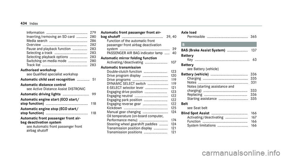 MERCEDES-BENZ AMG GT R-ROADSTER 2018  Owners Manual Information ..........................................
279
Inserting/removing an SD card ........... 280
Media sear ch....................................... 286
Overview .............................