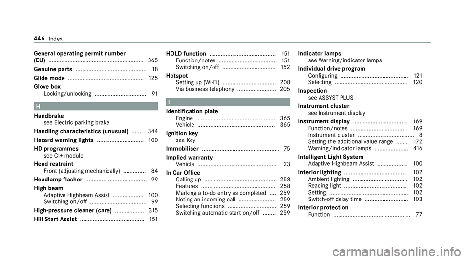 MERCEDES-BENZ AMG GT R-ROADSTER 2018 Owners Manual Genera
l operating permit number
(EU) .......................................................... .365
Genuine parts ............................................ 18
Glide mode ......................... MERCEDES-BENZ AMG GT R-ROADSTER 2018 Owners Manual Genera
l operating permit number
(EU) .......................................................... .365
Genuine parts ............................................ 18
Glide mode .........................
