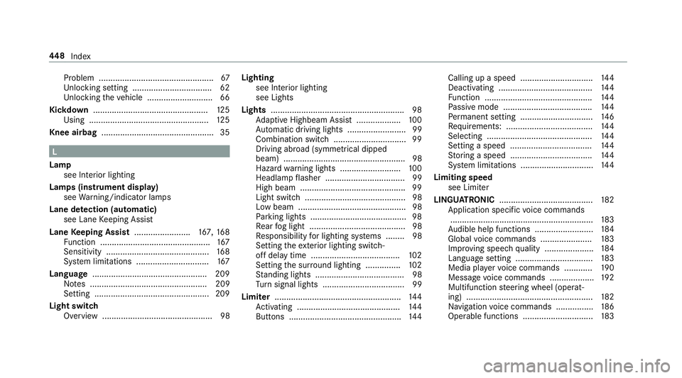 MERCEDES-BENZ AMG GT R-ROADSTER 2018 Owners Manual Problem .................................................67
Un locking setting .................................. 62
Un locking theve hicle ............................66
Kickd own.................... MERCEDES-BENZ AMG GT R-ROADSTER 2018 Owners Manual Problem .................................................67
Un locking setting .................................. 62
Un locking theve hicle ............................66
Kickd own....................