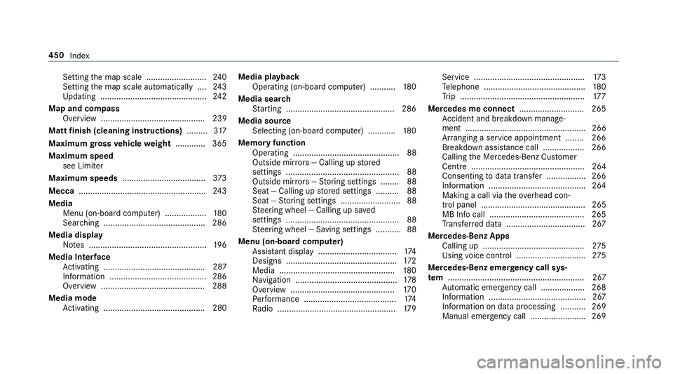 MERCEDES-BENZ AMG GT R-ROADSTER 2018 Owners Manual Setting
the map scale .......................... 24 0
Setting the map scale automatically ....2 43
Up dating .............................................. 24 2
Map and compass Overview .............. MERCEDES-BENZ AMG GT R-ROADSTER 2018 Owners Manual Setting
the map scale .......................... 24 0
Setting the map scale automatically ....2 43
Up dating .............................................. 24 2
Map and compass Overview ..............
