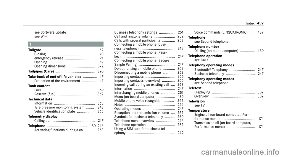 MERCEDES-BENZ AMG GT R-ROADSTER 2018 Owners Manual see Software update
see
Wi-Fi T
Ta ilgate ...................................................... .69
Closing .................................................. 70
eme rgency release .................. MERCEDES-BENZ AMG GT R-ROADSTER 2018 Owners Manual see Software update
see
Wi-Fi T
Ta ilgate ...................................................... .69
Closing .................................................. 70
eme rgency release ..................
