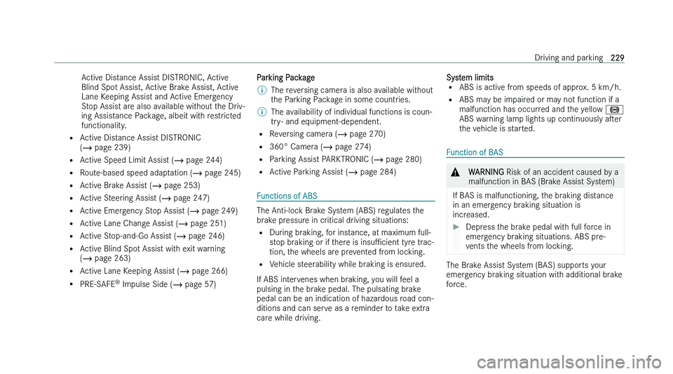 MERCEDES-BENZ C-CLASS SALOON 2022  Owners Manual �A�c�t�i�v�e� �D�i�s�t�a�n�c�e� �A�s�s�i�s�t� �D�I�S�T�R�O�N�I�C�,� �A�c�t�i�v�e
�B�l�i�n�d� �S�p�o
�t� �A�s�s�i�s�t�,� �A�c�t�i�v�e� �B�r�a�k�e� �A�s�s�i�s�t�,� �A�c�t�i�v�e
�L�a�n�e� �K�e�e�p�i�n�g�