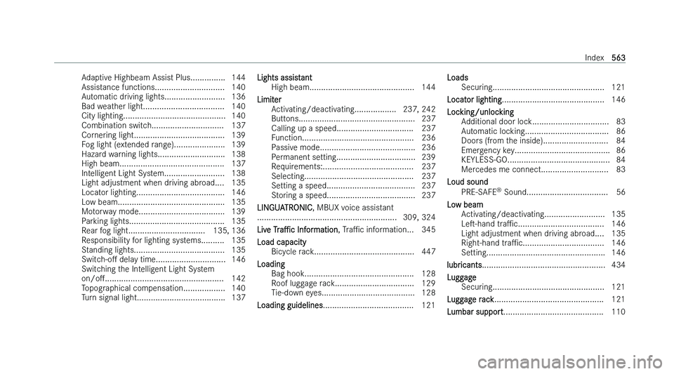 MERCEDES-BENZ C-CLASS SALOON 2022  Owners Manual �A�d�a�p�t�i�v�e� �H�i�g�h�b�e�a�m� �A�s�s�i�s�t� �P�l�u�s�.�.�.�.�.�.�.�.�.�.�.�.�.�.�. �1�4�4
�A�s�s�i�s �t�a�n�c�e� �f�u�n�c�t�i�o�n�s�.�.�.�.�.�.�.�.�.�.�.�.�.�.�.�.�.�.�.�.�.�.�.�.�.�.�.�.�.�. �1