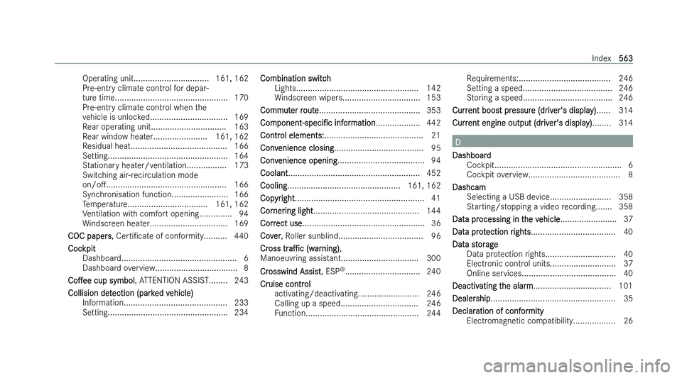 MERCEDES-BENZ C-CLASS ESTATE 2022  Owners Manual �O�p�e�r�a�t�i�n�g� �u�n�i�t�.�.�.�.�.�.�.�.�.�.�.�.�.�.�.�.�.�.�.�.�.�.�.�.�.�.�.�.�.�.�.�. �1�6�1�,� �1�6�2
�P�r �e�-�e�n�t�r�y� �c�l�i�m�a�t�e� �c�o�n�t�r�o�l� �f�o�r� �d�e�p�a�r�-
�t�u�r�e� �t�i�m