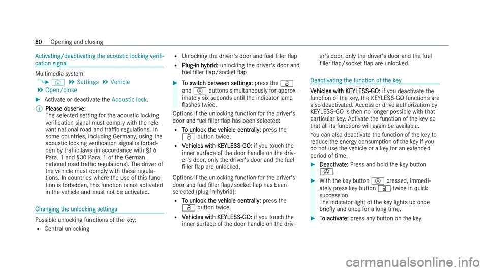 MERCEDES-BENZ C-CLASS ESTATE 2022  Owners Manual �A�c�t�i�v�a�t�i�n�g�/�d�e�a�c�t�i�v�a�t�i�n�g� �t�h�e� �a�c�o�u�s�t�i�c� �l�o�c�k�i�n�g� 
�v �e�r�iN�-
�c�a�t�i�o�n � �s�i�g�n�a�l �M�u�l�t�i�m�e�d�i�a� �s�y�s�t�e�m�:
�4 �©�  �5
�S�e�t�t�i�n�g�s �