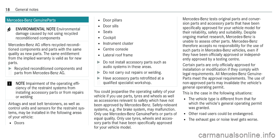 MERCEDES-BENZ C-CLASS ESTATE 2021  Owners Manual �M�e�r�c�e�d�e�s�-�B�e�n�z� �G�e�n�u�i�n�e�P�a�r�t�s�+�E�N�V�I�R�O�N�M�E�N�T�A�L� �N�O�T�E� �E�n�v�i�r�o�n�m�e�n�t�a�l
�d�a�m�a�g�e� �c�a�u�s�e�d� �b�y� �n�o�t� �u�s�i�n�g� �r�e�c�y�c�l�e�d �r�e�c�o�n