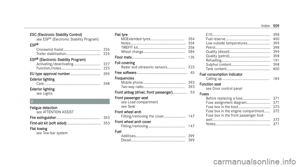 MERCEDES-BENZ CLA SHOOTING BRAKE 2021 Owners Manual ESC (Electr
ESC (Electr
onicSt
onic Stability Contr
ability Contr ol)
ol)
see ESP ®
(Elect ronic Stability Prog ram)
ESP
ESP ®
®
Crosswind Assis t.................................... 226
Tr ailer s MERCEDES-BENZ CLA SHOOTING BRAKE 2021 Owners Manual ESC (Electr
ESC (Electr
onicSt
onic Stability Contr
ability Contr ol)
ol)
see ESP ®
(Elect ronic Stability Prog ram)
ESP
ESP ®
®
Crosswind Assis t.................................... 226
Tr ailer s