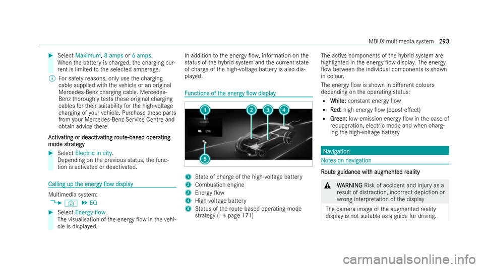 MERCEDES-BENZ CLA COUPE 2021 Owners Manual #
Select Maximum ,8 amps or6 amps .
When the battery is charge d, thech arging cur-
re nt is limi tedto the selected amperage.
% For saf etyre asons, only use thech arging
cable supplied with theve hi MERCEDES-BENZ CLA COUPE 2021 Owners Manual #
Select Maximum ,8 amps or6 amps .
When the battery is charge d, thech arging cur-
re nt is limi tedto the selected amperage.
% For saf etyre asons, only use thech arging
cable supplied with theve hi