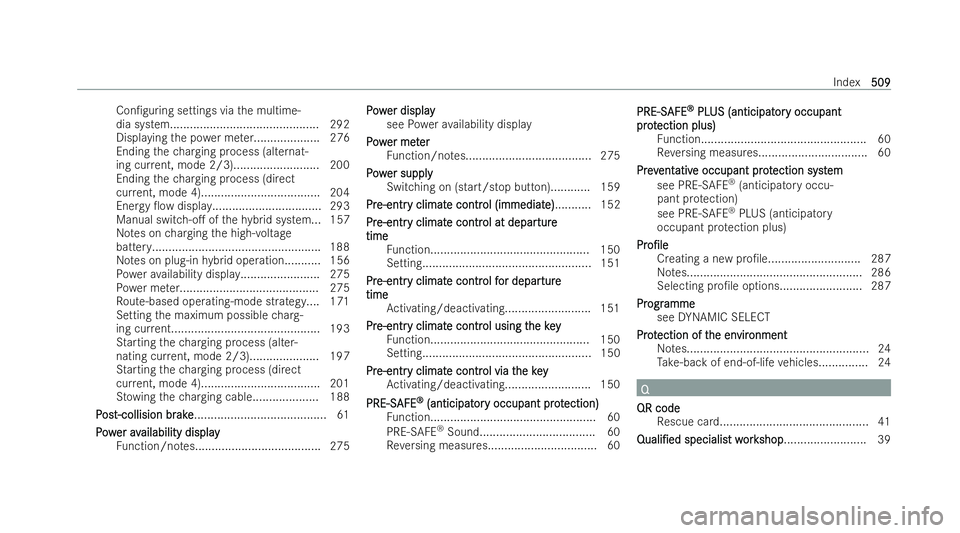 MERCEDES-BENZ CLA COUPE 2021 Owners Manual Con/guring settings via
the multime-
dia system............................................. 292
Displaying the po wer me ter.................... 276
Ending thech arging process (alternat-
ing cur re MERCEDES-BENZ CLA COUPE 2021 Owners Manual Con/guring settings via
the multime-
dia system............................................. 292
Displaying the po wer me ter.................... 276
Ending thech arging process (alternat-
ing cur re