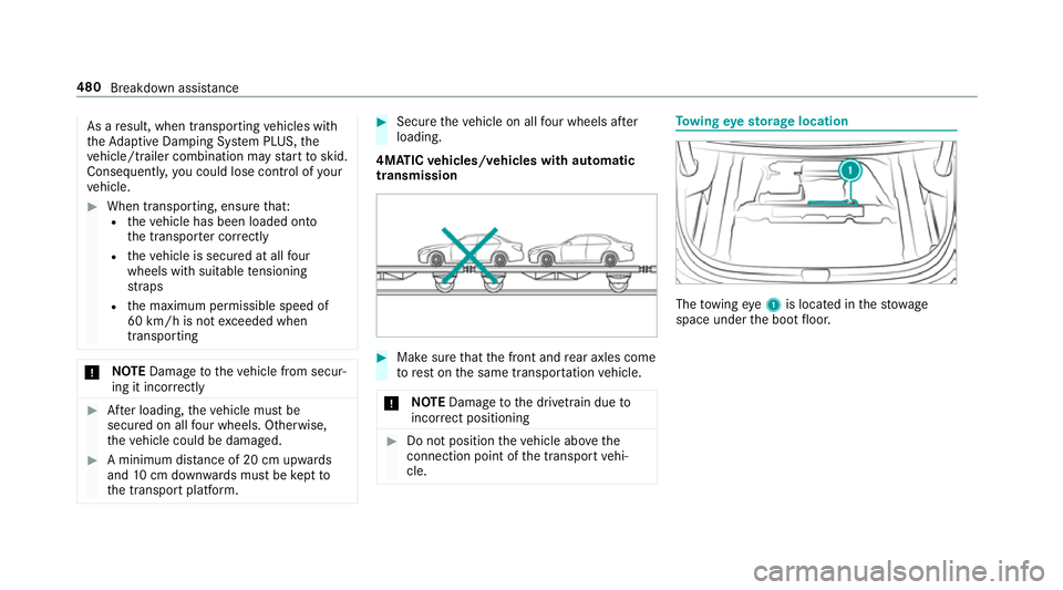MERCEDES-BENZ CLA COUPE 2019 Owners Manual As a
result, when transporting vehicles with
th eAd aptive Damping Sy stem PLUS, the
ve hicle/trailer combination may start toskid.
Consequentl y,yo u could lose cont rol of your
ve hicle. #
When tran MERCEDES-BENZ CLA COUPE 2019 Owners Manual As a
result, when transporting vehicles with
th eAd aptive Damping Sy stem PLUS, the
ve hicle/trailer combination may start toskid.
Consequentl y,yo u could lose cont rol of your
ve hicle. #
When tran