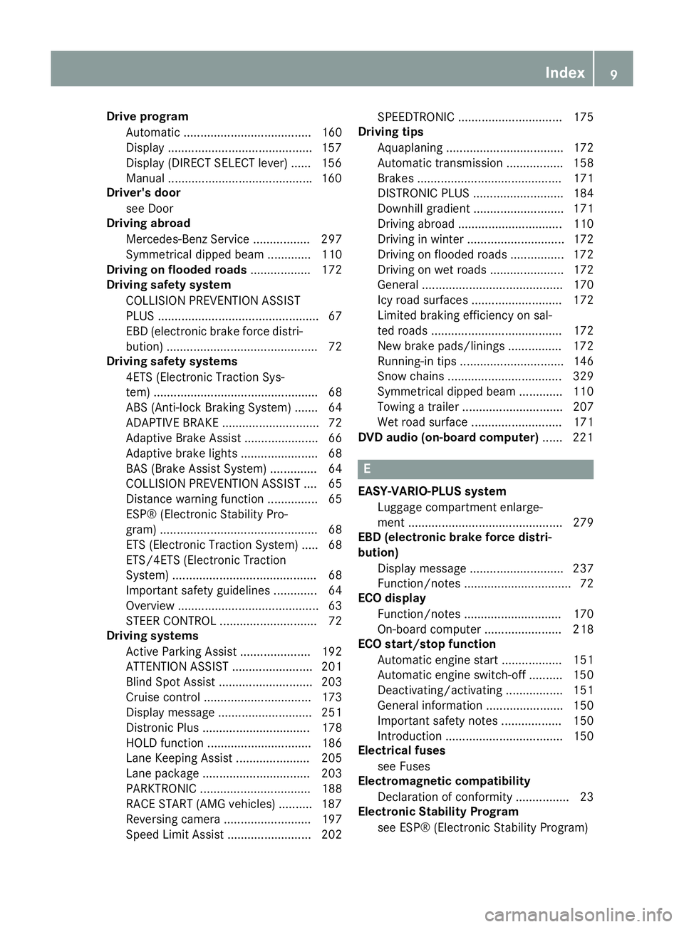 MERCEDES-BENZ CLA COUPE 2013  Owners Manual Drive program
Automatic ...................................... 160
Display .......................................... .157
Display (DIRECT SELECT lever) ...... 156
Manual .............................