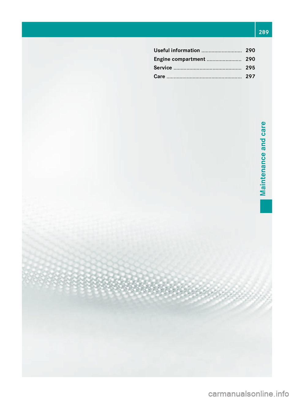 MERCEDES-BENZ CLA COUPE 2013  Owners Manual Useful information
............................290
Engine compartment ........................290
Service ............................................... 295
Care .....................................
