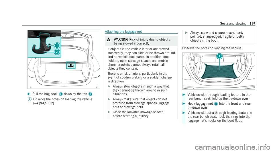 MERCEDES-BENZ CLS COUPE 2022  Owners Manual �
�P�u�l�l� �t�h�e� �b�a�g� �h�o�o�k�  �2� �d�o �w�n� �b�y� �t�h�e� �t�a�b� �1�.
�% �O�b�s�e�r�v�e� �t�h�e� �n�o�t�e�s� �o�n� �l�o�a�d�i�n�g� �t�h�e� �v�e�h�i�c�l�e
�(�� �p�a�g

�e� �1�1�2�)�. �A�t�