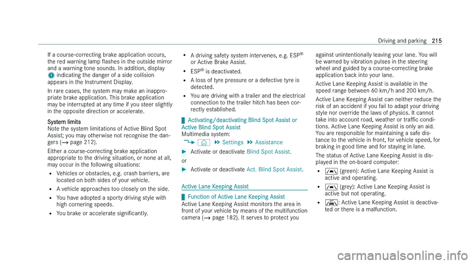 MERCEDES-BENZ CLS COUPE 2022  Owners Manual �I�f� �a� �c�o�u�r�s�e�-�c�o�r�r�e�c�t�i�n�g� �b�r�a�k�e� �a�p�p�l�i�c�a�t�i�o�n� �o�c�c�u�r�s�,
�t �h�e� �r�e�d� �w�a�r�n�i�n�g� �l�a�m�p�  O�a�s�h�e�s� �i�n� �t�h�e� �o�u�t�s�i�d�e� �m�i�r�r�o�r
�a