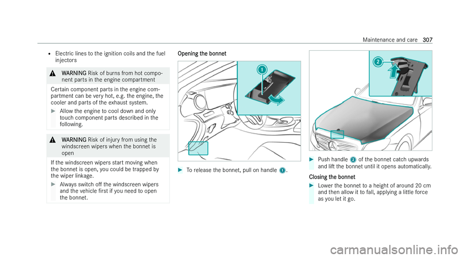 MERCEDES-BENZ CLS COUPE 2022  Owners Manual �=
�E�l�e�c�t�r �i�c� �l�i�n�e�s� �t�o� �t�h�e� �i�g�n�i�t�i�o�n� �c�o�i�l�s� �a�n�d� �t�h�e� �f�u�e�l
�i�n�j�e�c�t�o�r�s �&
�W�A�R�N�I�N�G � �R�i�s�k� �o�f� �b�u�r
 �n�s� �f�r�o�m� �h�o�t� �c�o�m�p�o
