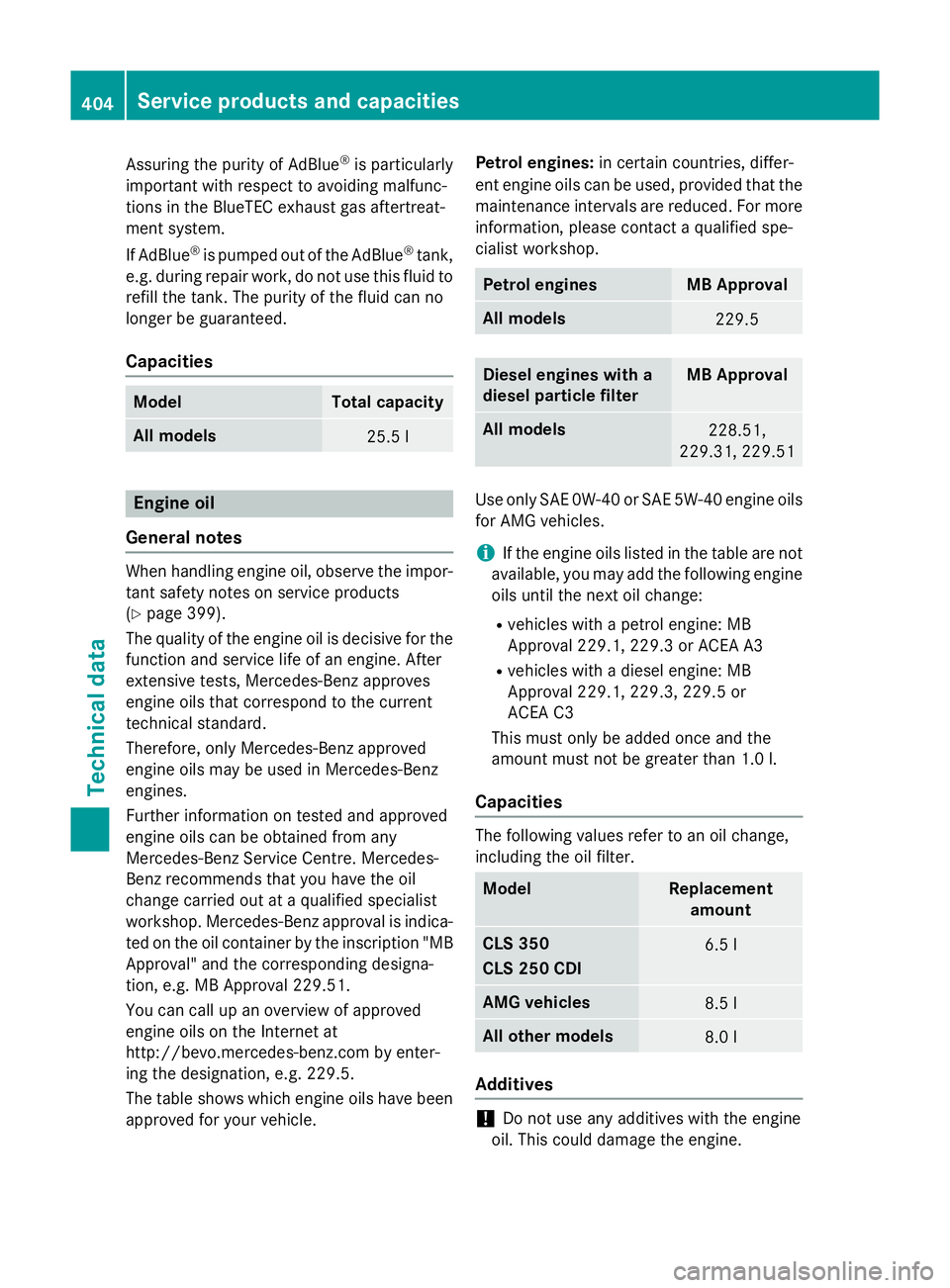 MERCEDES-BENZ CLS SHOOTING BRAKE 2014  Owners Manual Assuring the purity of AdBlue
®
is particularly
important with respect to avoiding malfunc-
tions in the BlueTEC exhaust gas aftertreat-
ment system.
If AdBlue ®
is pumped out of the AdBlue ®
tank,