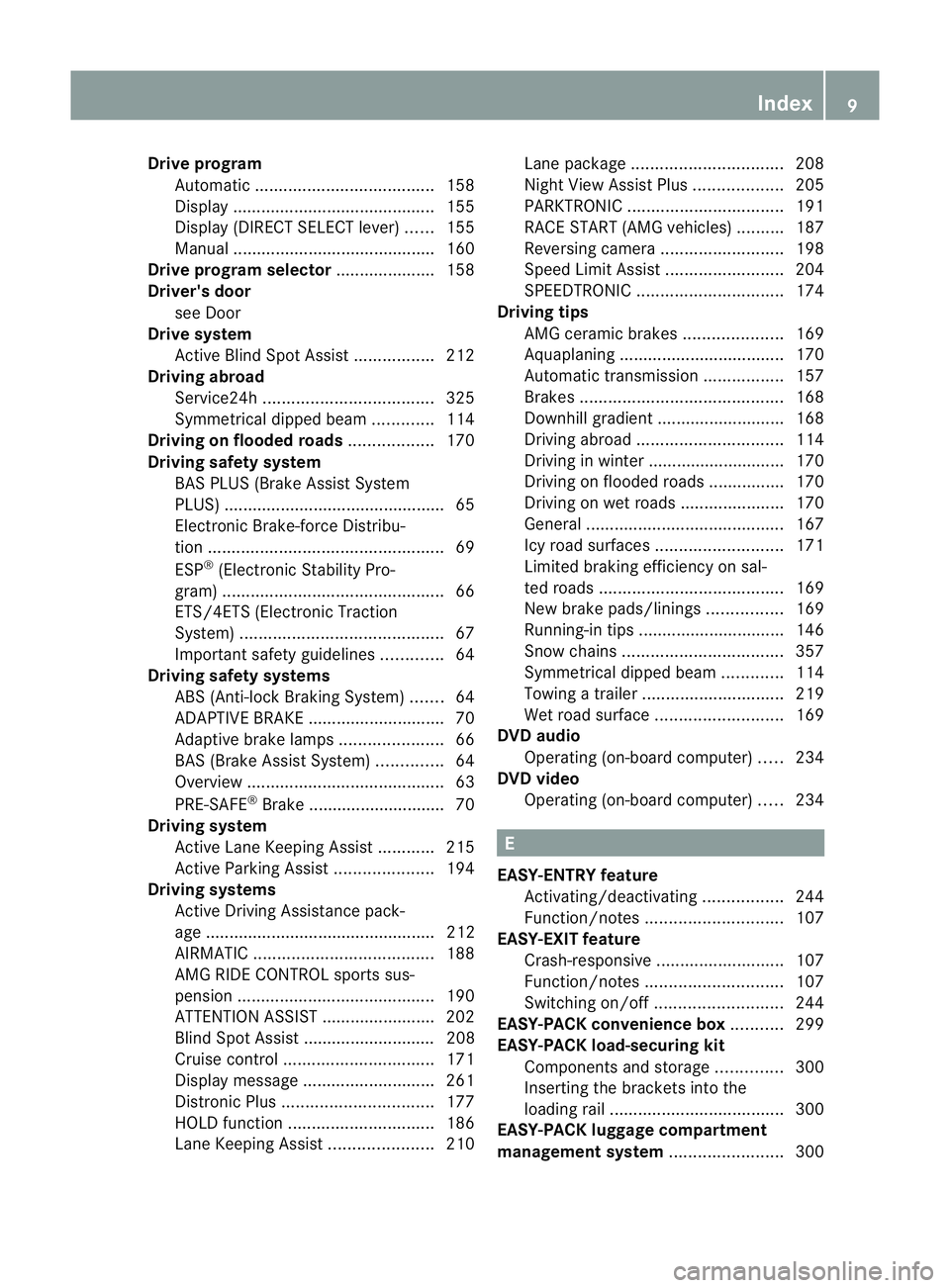 MERCEDES-BENZ CLS SHOOTING BRAKE 2012  Owners Manual Drive program
Automati c...................................... 158
Display ........................................... 155
Display (DIRECT SELECT lever) ......155
Manual ..............................