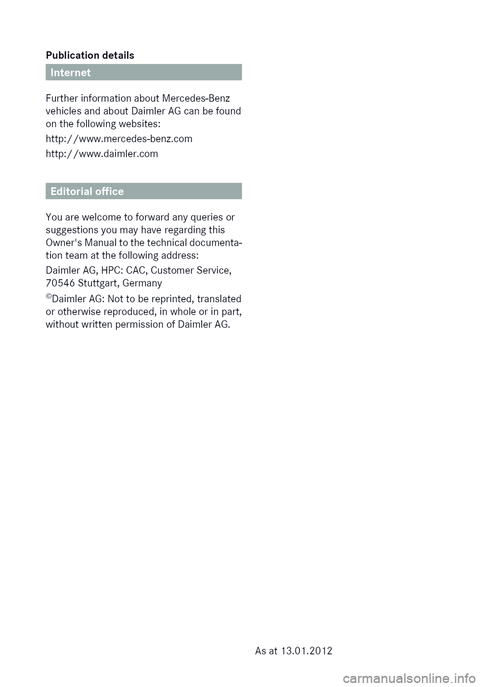 MERCEDES-BENZ CLS SHOOTING BRAKE 2012  Owners Manual 