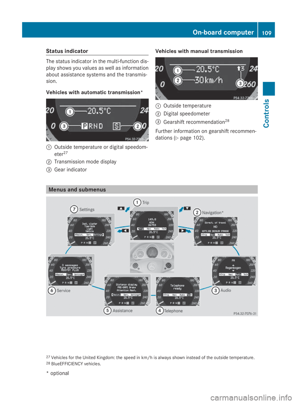 MERCEDES-BENZ E-CLASS COUPE 2009  Owners Manual Status indicator
The status indicator in the multi-function dis-
play shows you values as well as information
about assistance systems and the transmis-
sion.
Vehicles with automatic transmission* 004