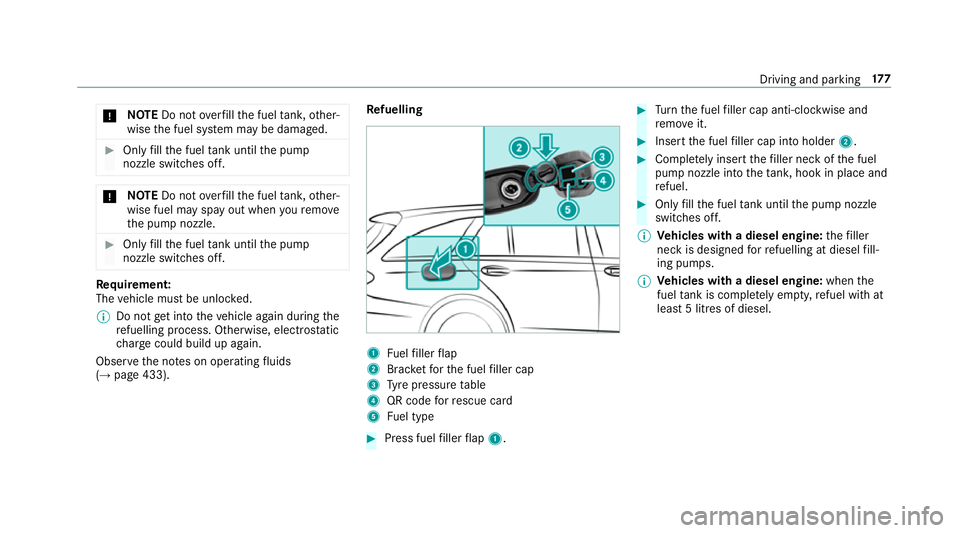 MERCEDES-BENZ E-CLASS ESTATE 2016 Owners Manual *
NO
TEDo not overfill the fuel tank, other‐
wise the fuel sy stem may be damaged. #
Only fill th e fuel tank until the pump
nozzle switches off. *
NO
TEDo not overfill the fuel tank, other‐
wise MERCEDES-BENZ E-CLASS ESTATE 2016 Owners Manual *
NO
TEDo not overfill the fuel tank, other‐
wise the fuel sy stem may be damaged. #
Only fill th e fuel tank until the pump
nozzle switches off. *
NO
TEDo not overfill the fuel tank, other‐
wise