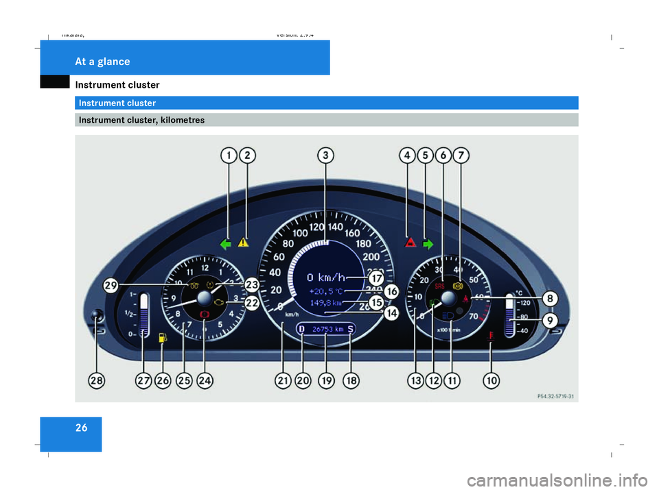 MERCEDES-BENZ E-CLASS ESTATE 2008  Owners Manual Instrument cluster
26 Instrument cluster
Instrument cluster, kilometresAt a glance
211_AKB; 2; 5, en-GB
mkalafa
, Version: 2.9.4
2008-02-29T16:57:07+01:00 - Seite 26 Dateiname: 6515_3416_02_buchblock.
