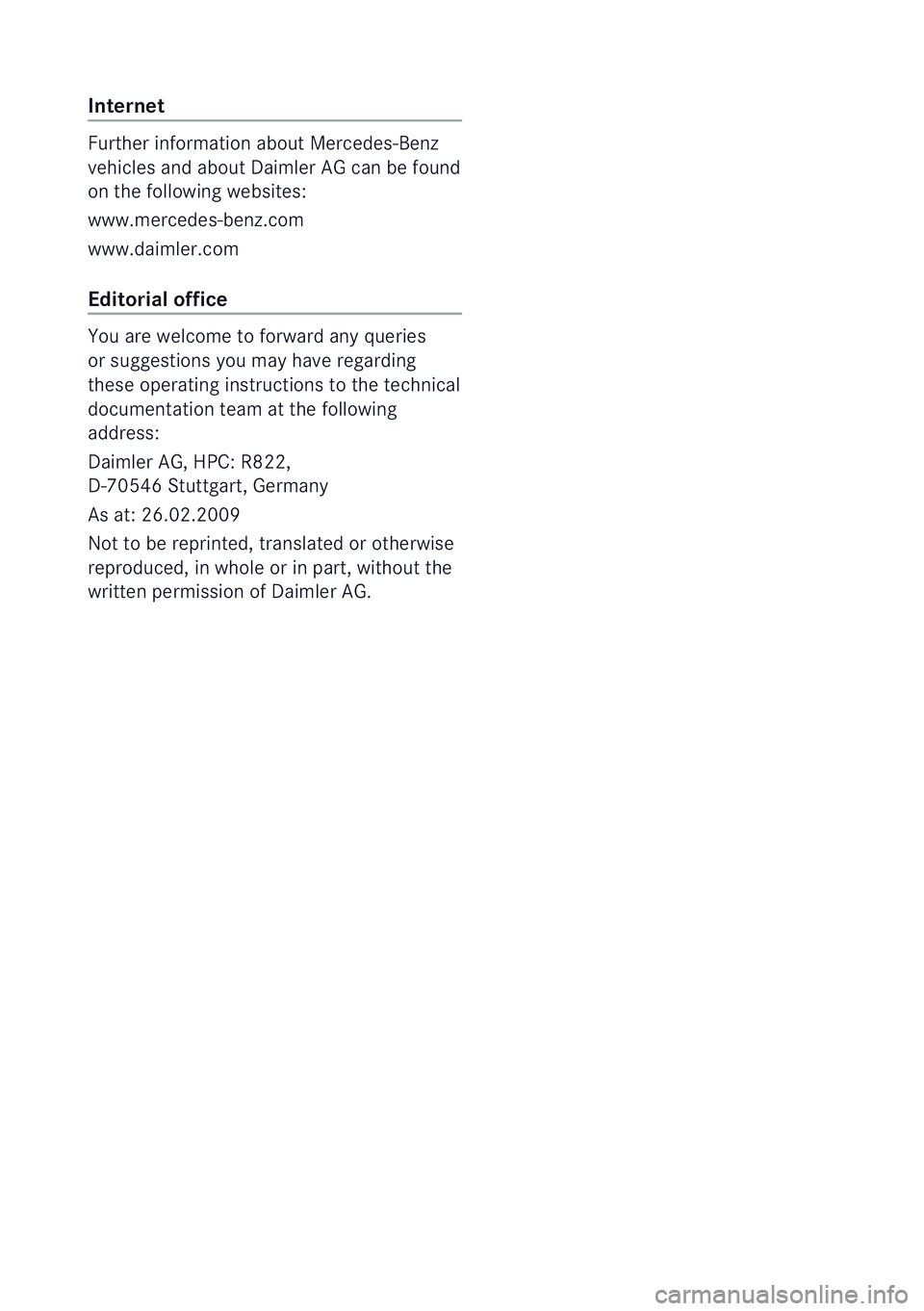 MERCEDES-BENZ E-CLASS SALOON 2009  Owners Manual 