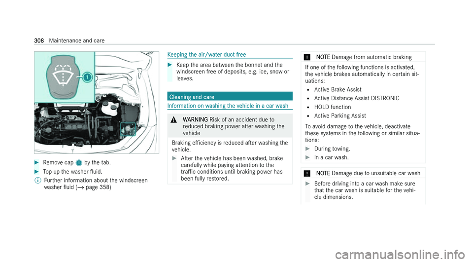 MERCEDES-BENZ EQA SUV 2022  Owners Manual �
�R�e�m�o�v�e� �c�a�p�  �1� �b �y� �t�h�e� �t�a�b�.�
�T�o�p� �u�p� �t�h�e� �w�a�s�h�e�r�  O�u�i�d�.
�% �F�u�r�t�h�e�r� �i�n�f�o�r�m�a�t�i�o�n� �a�b�o�u�t� �t�h�e� �w�i�n�d�s�c�r�e�e�n
�w

�a�s�h�e