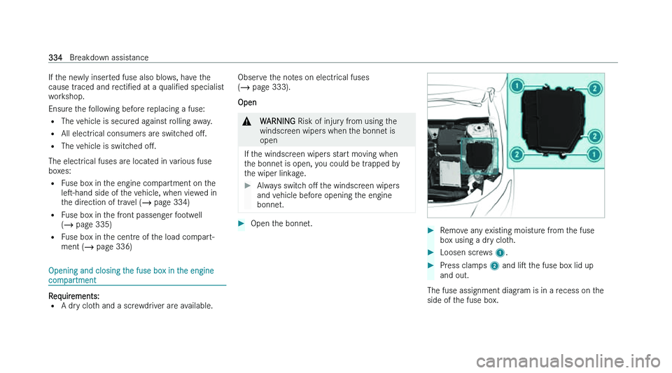 MERCEDES-BENZ EQA SUV 2022  Owners Manual �I�f� �t�h�e� �n�e�w�l�y� �i�n�s�e�r�t�e�d� �f�u�s�e� �a�l�s�o� �b�l�o�w�s�,� �h�a�v�e� �t�h�e
�c�a�u�s�e� �t�r �a�c�e�d� �a�n�d�  �r�e�c�t�iN�e�d� �a�t� �a� �q�u�a�l�iN�e�d � �s�p�e�c�i�a�l�i�s�t
�