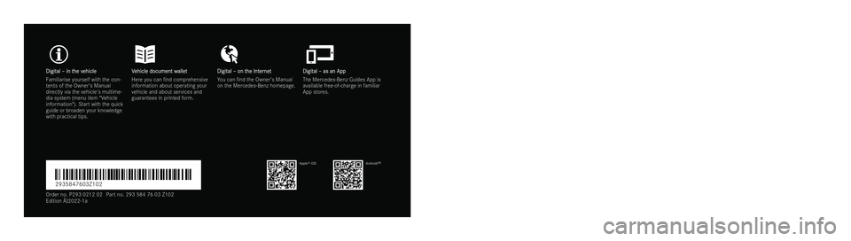 MERCEDES-BENZ EQC SUV 2022  Owners Manual Digit
Digit
al – in t
al – in t he v
he vehicle V
ehicle Vehicle document w
ehicle document w allet
allet Digit
Digital – on t
al – on t he Int
he Inter
ernet
net Digit
Digital – as an App
a
