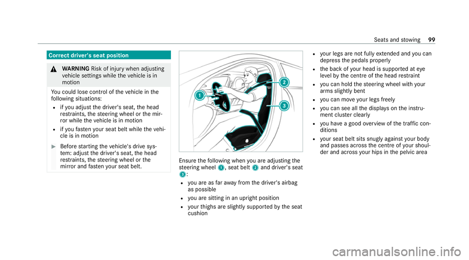 MERCEDES-BENZ EQC SUV 2019 Owners Manual Cor
rect driver's seat position &
WARNING Risk of inju rywhen adjusting
ve hicle settings while theve hicle is in
motion
Yo u could lose cont rol of theve hicle in the
fo llowing situations:
R ify MERCEDES-BENZ EQC SUV 2019 Owners Manual Cor
rect driver's seat position &
WARNING Risk of inju rywhen adjusting
ve hicle settings while theve hicle is in
motion
Yo u could lose cont rol of theve hicle in the
fo llowing situations:
R ify