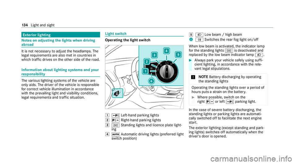 MERCEDES-BENZ EQC SUV 2019 Owners Manual Exterior lighting
Note
s on adjusting the lights when driving
abroad It is not necessary
toadjust the headlamps. The
legal requirements are also met in countries in
which traf fic drives on theot her MERCEDES-BENZ EQC SUV 2019 Owners Manual Exterior lighting
Note
s on adjusting the lights when driving
abroad It is not necessary
toadjust the headlamps. The
legal requirements are also met in countries in
which traf fic drives on theot her