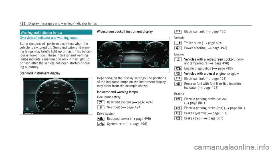 MERCEDES-BENZ GLA SUV 2022  Owners Manual �W�a�r�n�i�n�g� �a�n�d� �i�n�d�i�c�a�t�o�r� �l�a�m�p�s
�O�v�e�r�v�i�e�w� �o�f� �i�n�d�i�c�a�t�o�r� �a�n�d� �w�a�r�n�i�n�g� �l�a�m�p�s
�S�o�m�e� �s�y�s�t�e�m�s� �w�i�l�l� �p�e�r�f�o�r�m� �a� �s�e�l�f�-